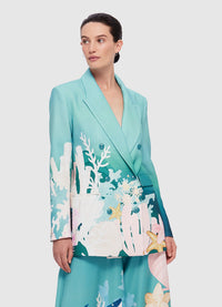 Exclusive Leo Lin Judy Double Breasted Blazer in Neptune Print in Seagrass