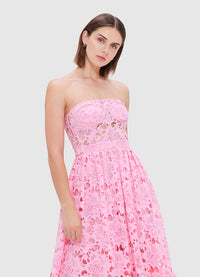 Exclusive Leo Lin Emilia Lace Bustier Midi Dress in Candy Pink