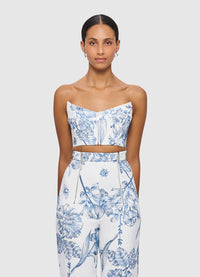 Chelsey Embroidered Bustier - Harmony Print in Porcelain