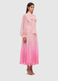 Exclusive Leo Lin Cassie Tie Neck Midi Dress in Ombre Pink