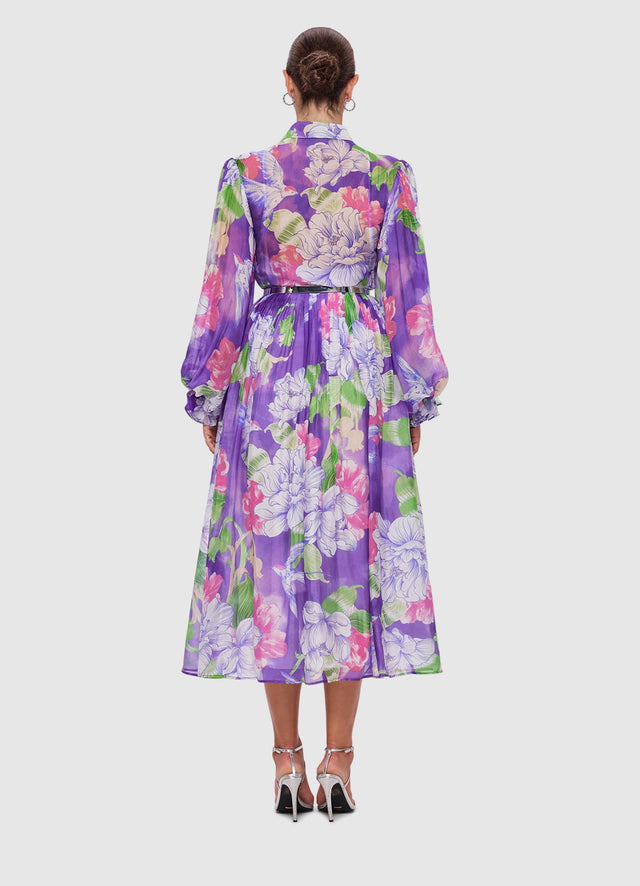 Exclusive Leo Lin Cassie Tie Neck Midi Dress in Swallow Print in Serenity