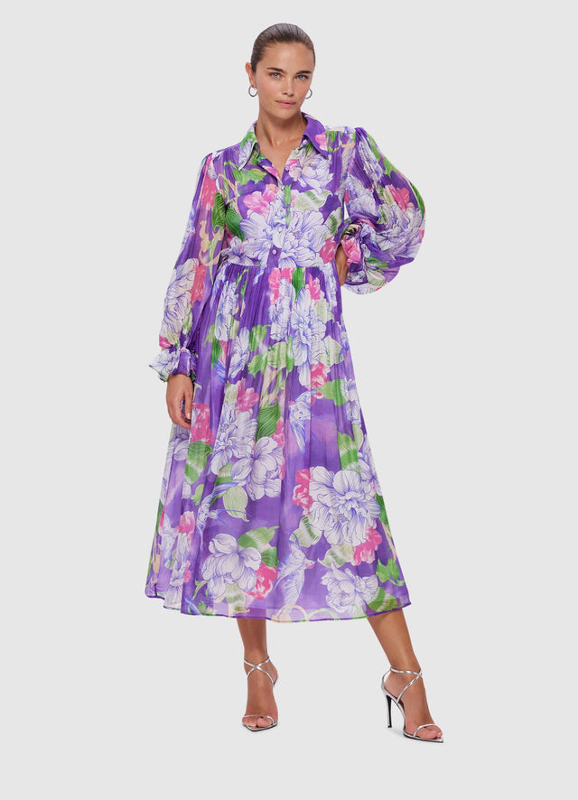 Exclusive Leo Lin Cassie Tie Neck Midi Dress in Swallow Print in Serenity