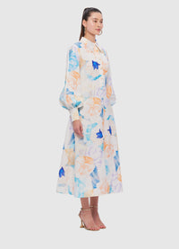 Exclusive Leo Lin Cecilia Linen Midi Dress in Rosebud Print in Cream