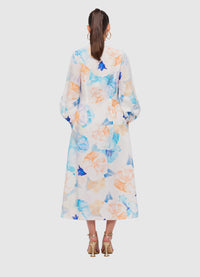 Exclusive Leo Lin Cecilia Linen Midi Dress in Rosebud Print in Cream
