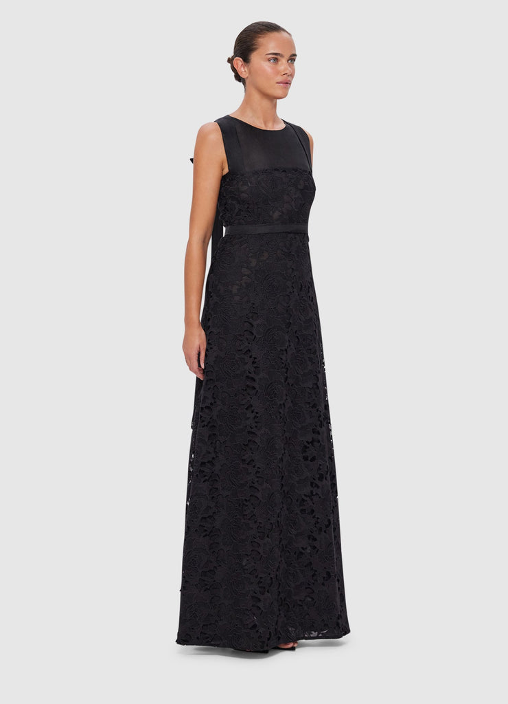 Chantilly Lace Back Knot Dress - Ebony | LEO LIN® Official Website