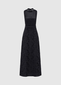 Exclusive Leo Lin Chantilly Lace Back Knot Dress in Ebony