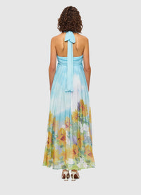 Claudette Silk Halterneck Maxi Dress - Sunflower Print in Landscape