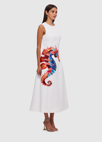 Exclusive Leo Lin Cleo Sleeveless Embroidery Midi Dress in Twilight Print in White 