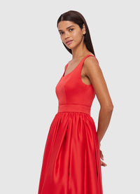 Exclusive Leo Lin Colleen Midi Dress in Scarlet
