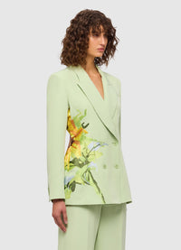 Julia Embroidery Fitted Blazer - Sunflower Print in Green