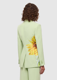 Julia Embroidery Fitted Blazer - Sunflower Print in Green