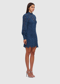 Exclusive Leo Lin Daisy Crochet Long Sleeve Mini Dress in Navy