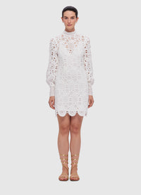 Exclusive Leo Lin Daisy Crochet Long Sleeve Mini Dress in Snow