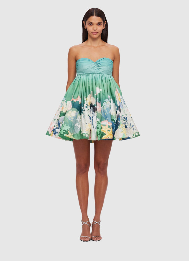 Exclusive Eleanor Puff Sleeve Mini Dress in Neptune Print in Seagrass from LEO LIN