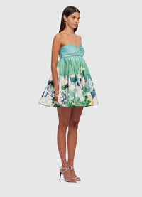 Exclusive Eleanor Puff Sleeve Mini Dress in Neptune Print in Seagrass from LEO LIN