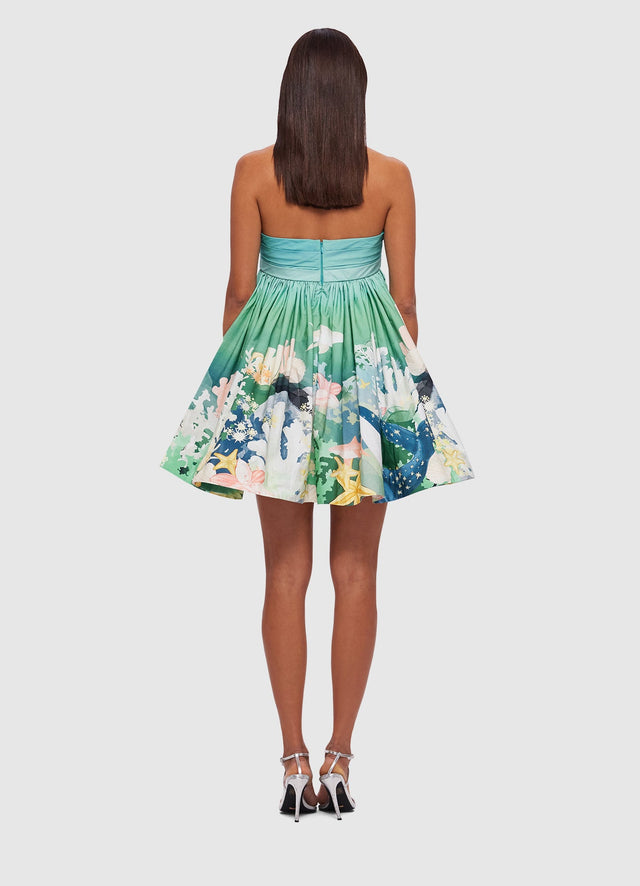 Exclusive Eleanor Puff Sleeve Mini Dress in Neptune Print in Seagrass from LEO LIN