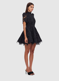 Exclusive Leo Lin Elise Lace Short Sleeve Mini Dress in Ebony