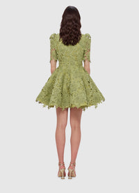 Exclusive Leo Lin Elise Lace Short Sleeve Mini Dress in Olive
