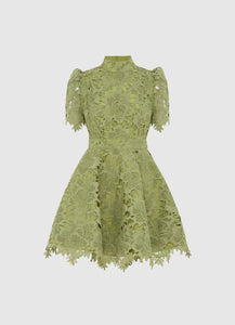 Elise Lace Short Sleeve Mini Dress - Olive