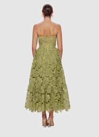 Exclusive Leo Lin Emilia Lace Bustier Midi Dress in Olive