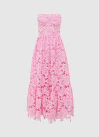 Exclusive Leo Lin Emilia Lace Bustier Midi Dress in Candy Pink