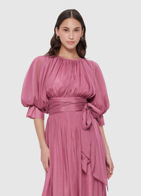 Exclusive Leo Lin Emma Midi Dress in Rouge Pink