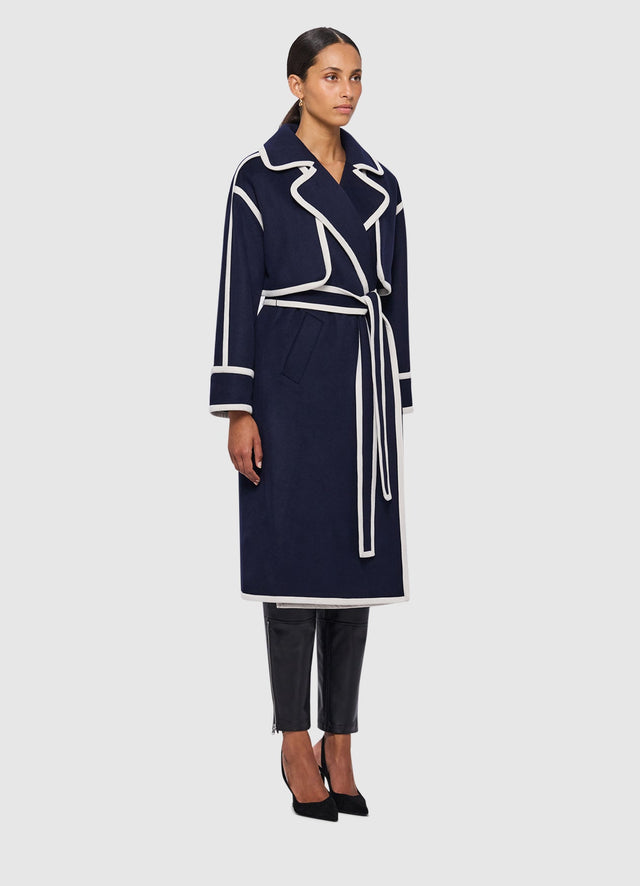 3 in 1 Erin Contrast Stitch Wool Blend Coat - Navy