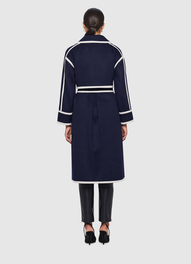 3 in 1 Erin Contrast Stitch Wool Blend Coat - Navy