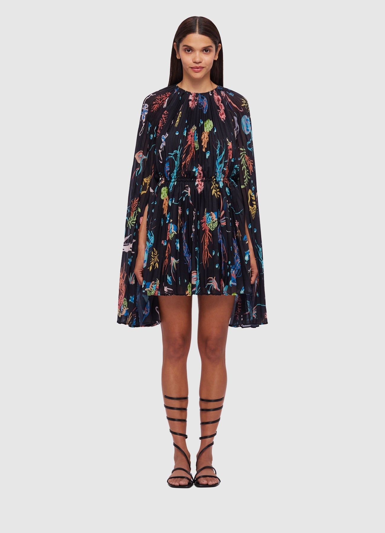 Evelyn Bell Sleeve Mini Dress Twilight Print in Black LEO LIN Official Website