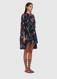 Exclusive Leo Lin Evelyn Bell Sleeve Mini Dress in Twilight Print in Black 