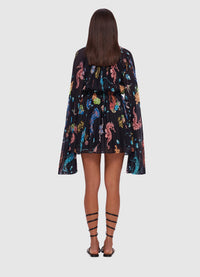 Exclusive Leo Lin Evelyn Bell Sleeve Mini Dress in Twilight Print in Black 