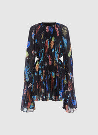 Exclusive Leo Lin Evelyn Bell Sleeve Mini Dress in Twilight Print in Black 