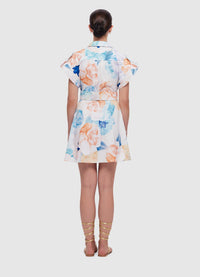 Exclusive Leo Lin Frankie Pocket Shirt Mini Dress in Rosebud Print in Cream