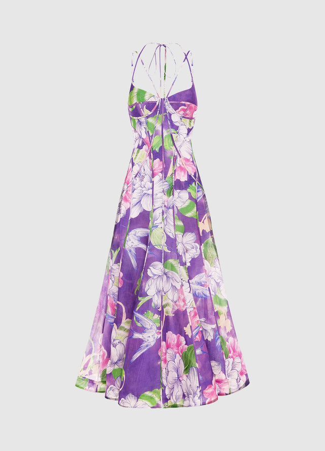 Exclusive Leo Lin Gina Slip Midi Dress in Swallow Print in Serenity