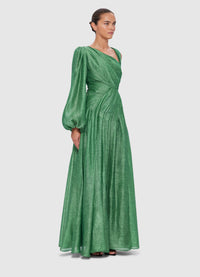 Exclusive Leo Lin Abby One Shoulder Split Dress in Forest