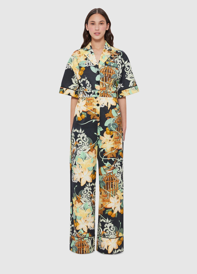 Exclusive Leo Lin Jacie Shirt Jumpsuit in Azalea Print in Twilight