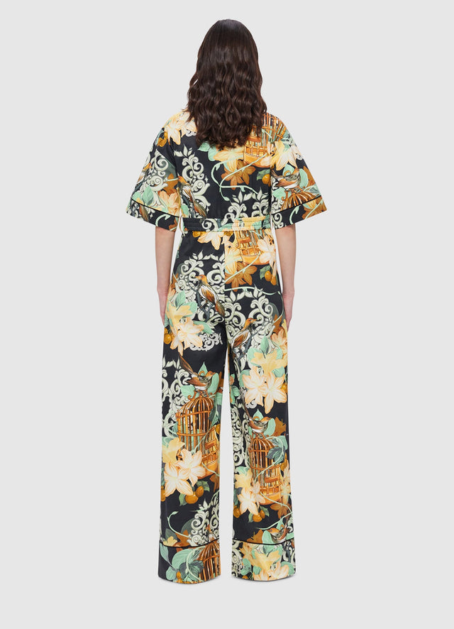 Exclusive Leo Lin Jacie Shirt Jumpsuit in Azalea Print in Twilight