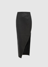 Jett Leather Split Skirt - Ebony