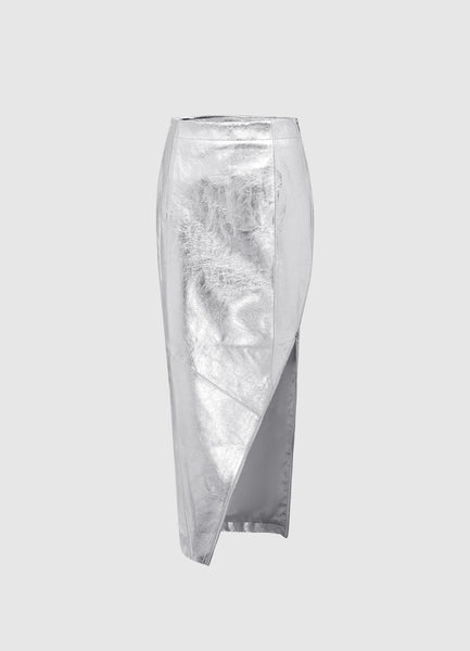 Jett Leather Split Skirt - Metallic