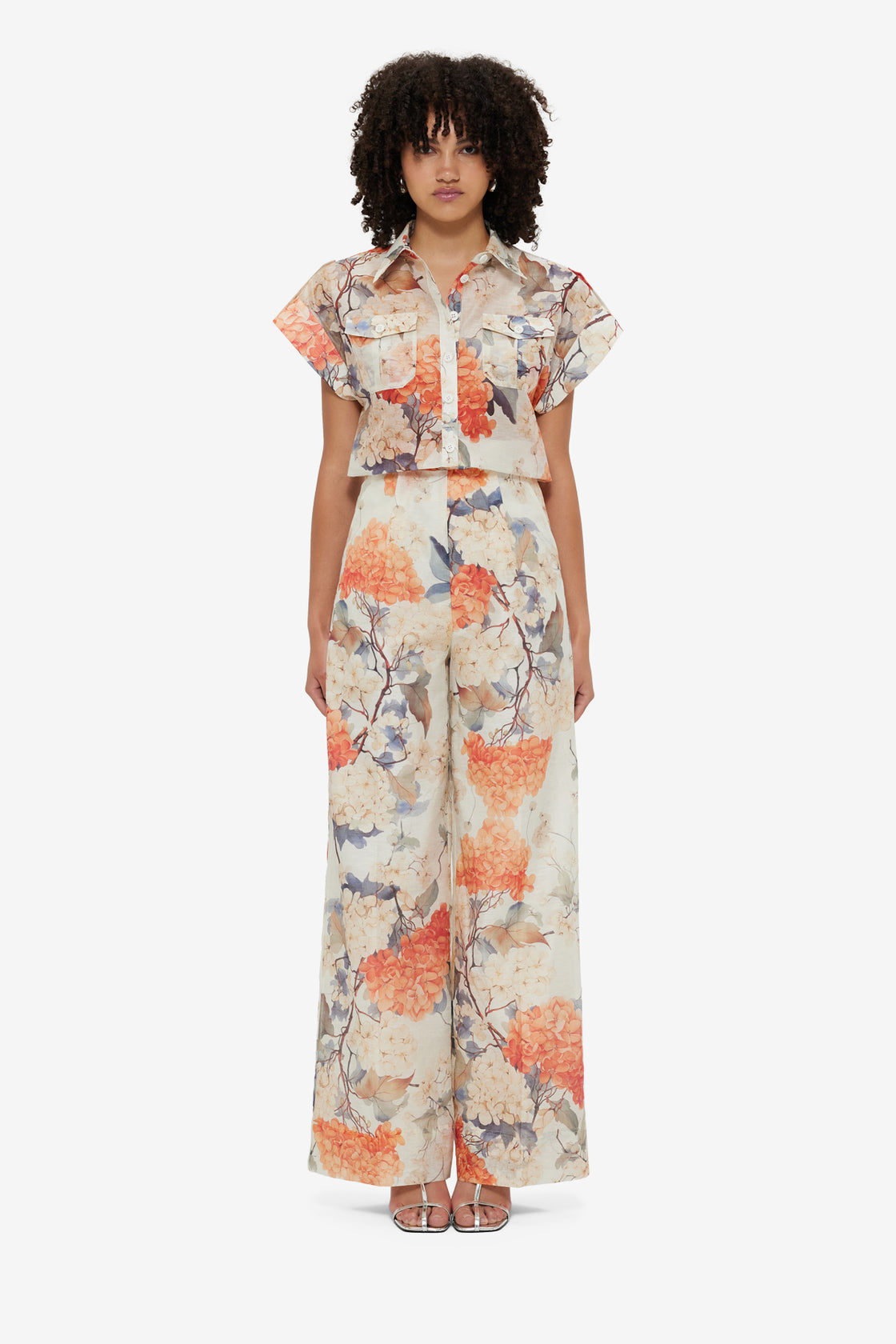 Exclusive Leo Lin Luisa Pants - Hydrangea Print in Vanilla