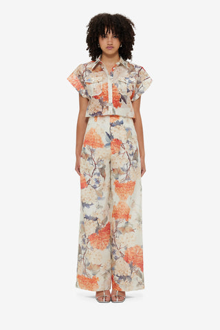 Exclusive Leo Lin Luisa Pants - Hydrangea Print in Vanilla