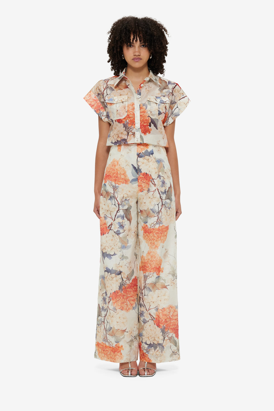 Exclusive Leo Lin Luisa Pants - Hydrangea Print in Vanilla