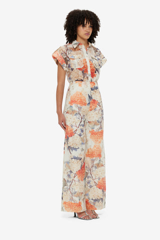 Exclusive Leo Lin Luisa Pants - Hydrangea Print in Vanilla