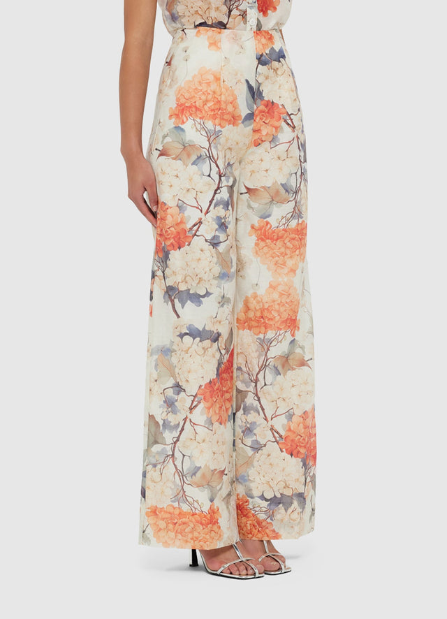 Exclusive Leo Lin Luisa Pants - Hydrangea Print in Vanilla