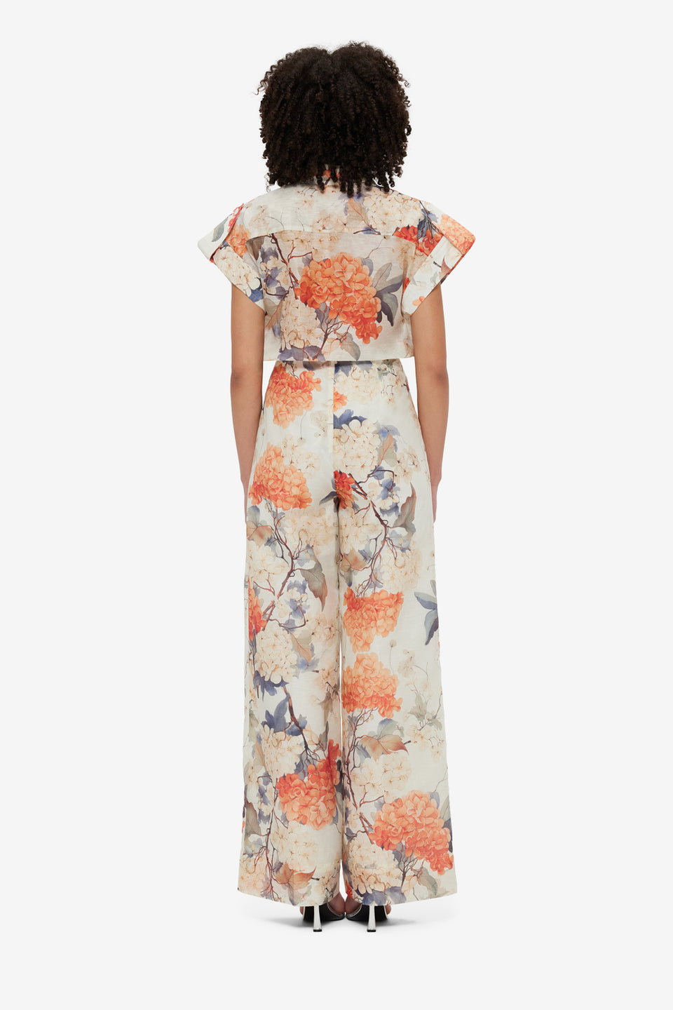 Exclusive Leo Lin Luisa Pants - Hydrangea Print in Vanilla