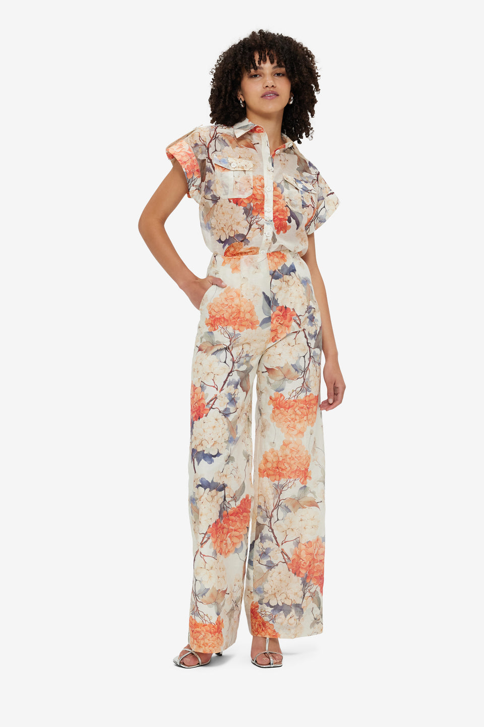 Exclusive Leo Lin Luisa Pants - Hydrangea Print in Vanilla