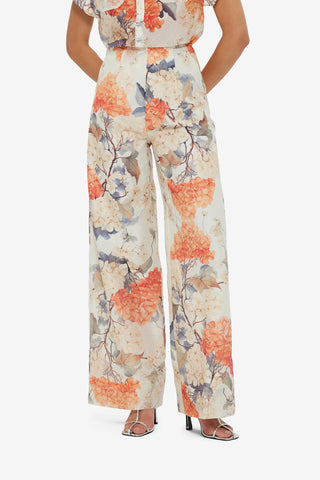 Exclusive Leo Lin Luisa Pants - Hydrangea Print in Vanilla