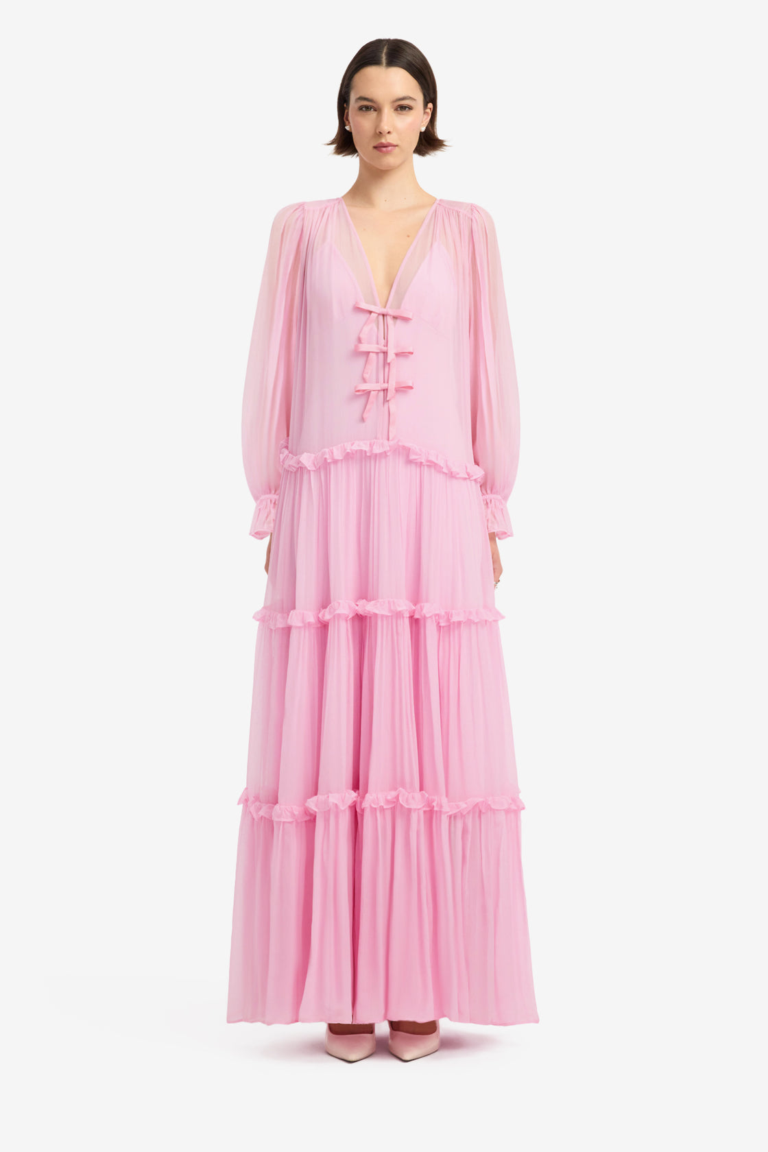 Teresa Bow Tiered Maxi Dress - Pink Dress Maxi