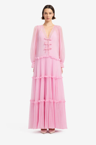 Teresa Bow Tiered Maxi Dress - Pink Dress Maxi