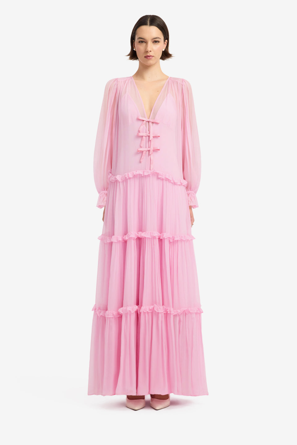 Teresa Bow Tiered Maxi Dress - Pink Dress Maxi